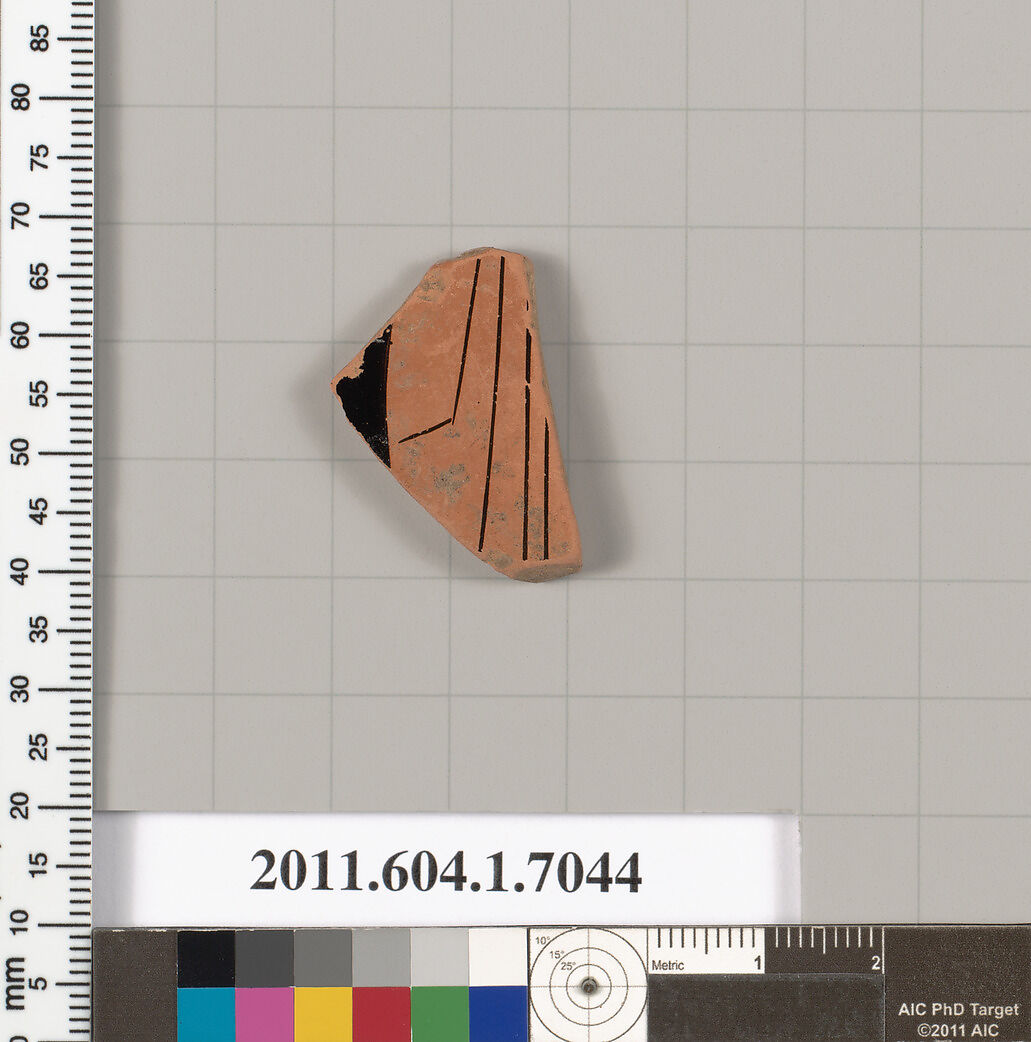 Terracotta fragment of a kylix (drinking cup), Terracotta, Greek, Attic