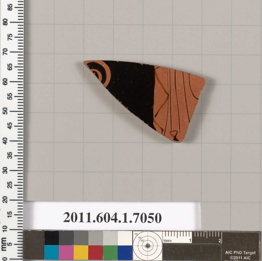 Terracotta fragment of a kylix (drinking cup), Terracotta, Greek, Attic