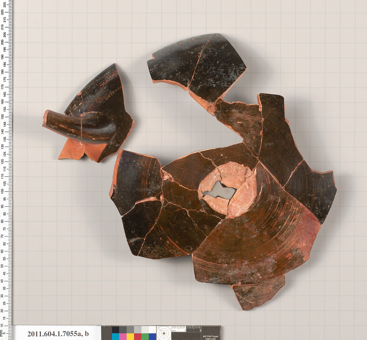 Terracotta fragments of a kylix (drinking cup), Terracotta, Greek, Attic