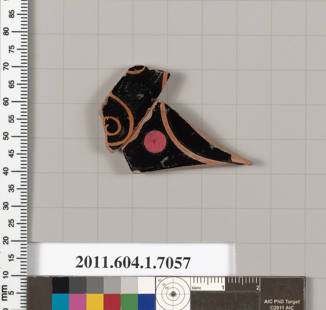 Terracotta fragment of a kylix (drinking cup), Terracotta, Greek, Attic