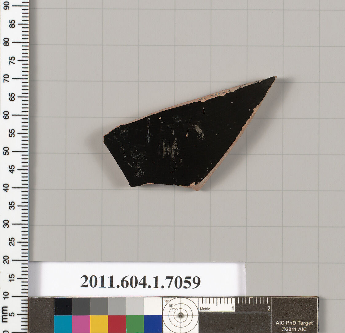 Terracotta fragment of a kylix (drinking cup), Terracotta, Greek, Attic
