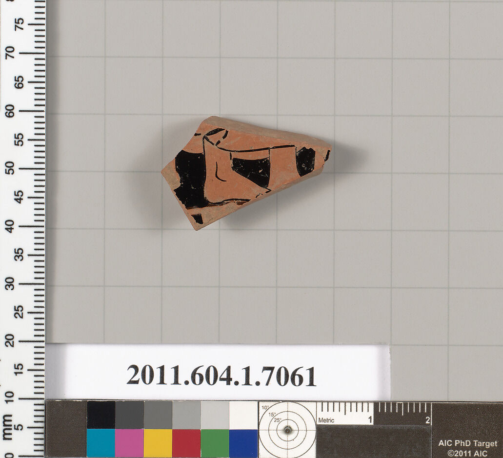 Terracotta fragment of a kylix (drinking cup), Terracotta, Greek, Attic