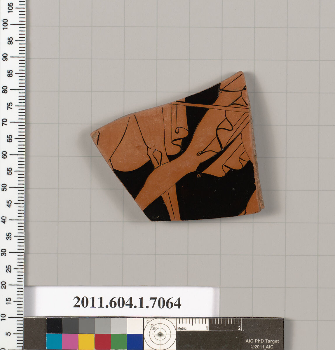 Terracotta fragment of a kylix (drinking cup), Terracotta, Greek, Attic