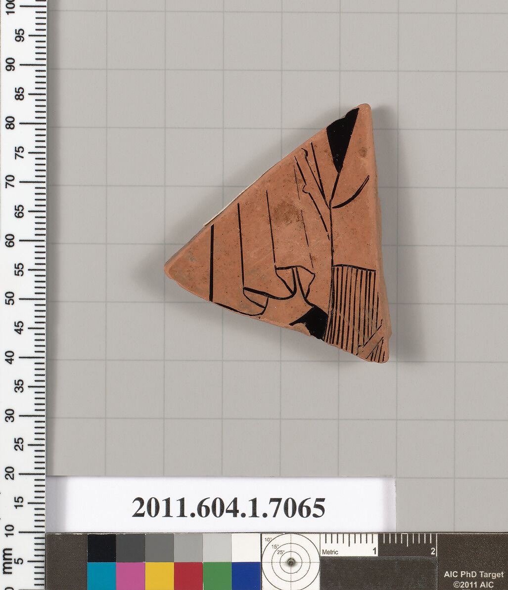 Terracotta fragment of a kylix (drinking cup), Terracotta, Greek, Attic