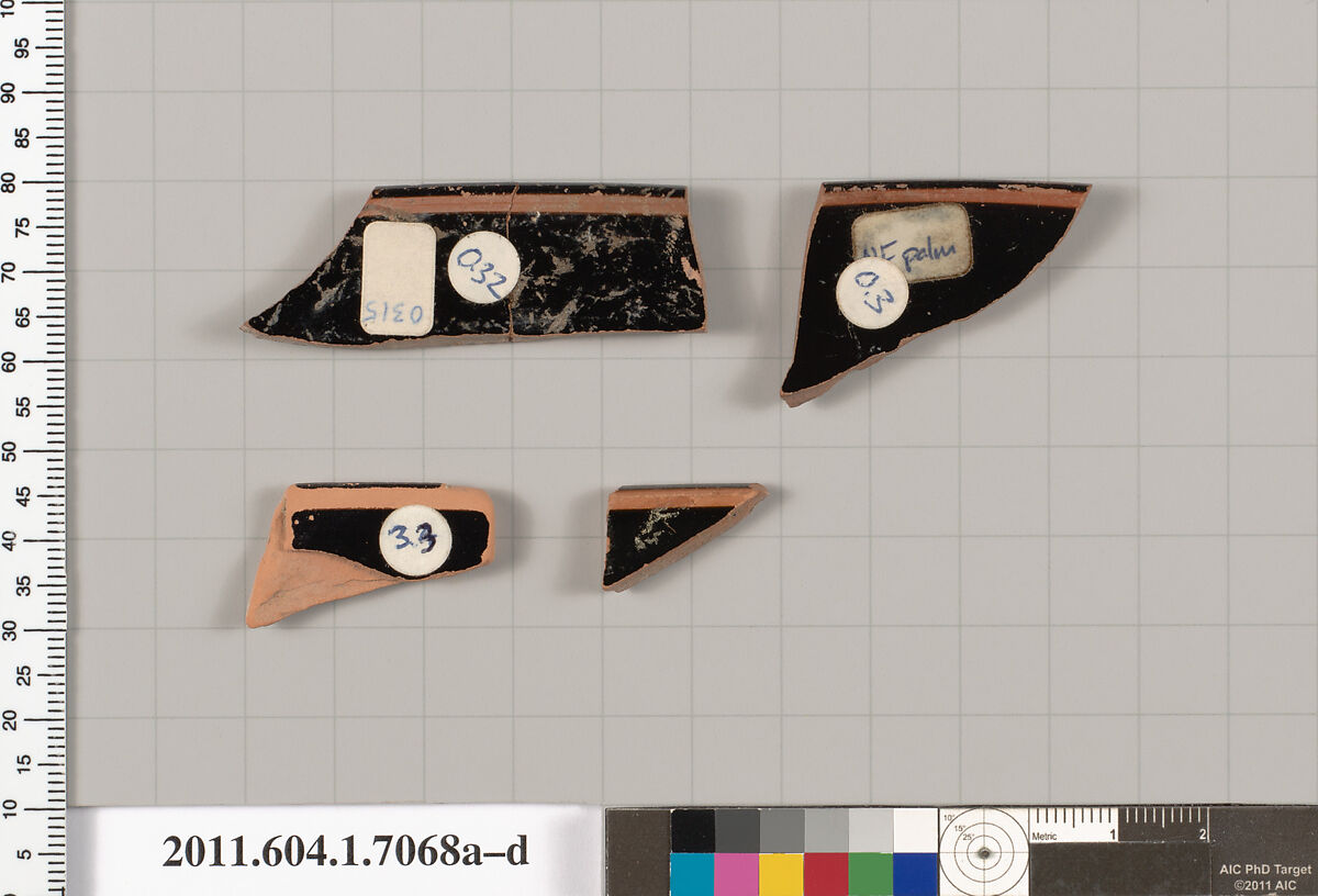 Terracotta rim fragments of kylikes (drinking cups), Terracotta, Greek, Attic