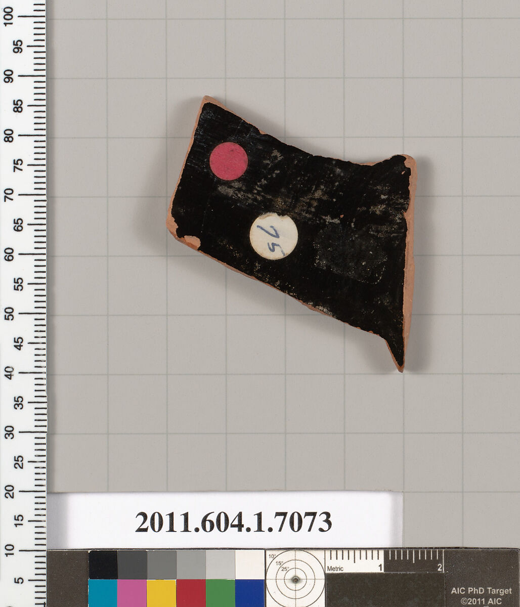 Terracotta fragment of a kylix (drinking cup), Terracotta, Greek, Attic