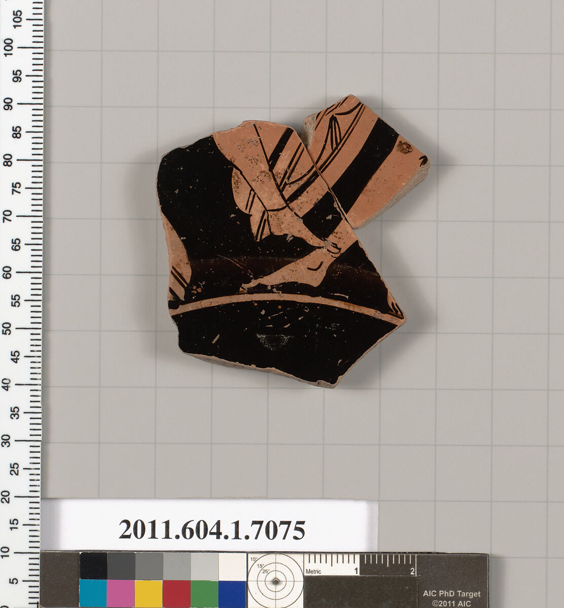 Terracotta fragment of a kylix (drinking cup), Terracotta, Greek, Attic