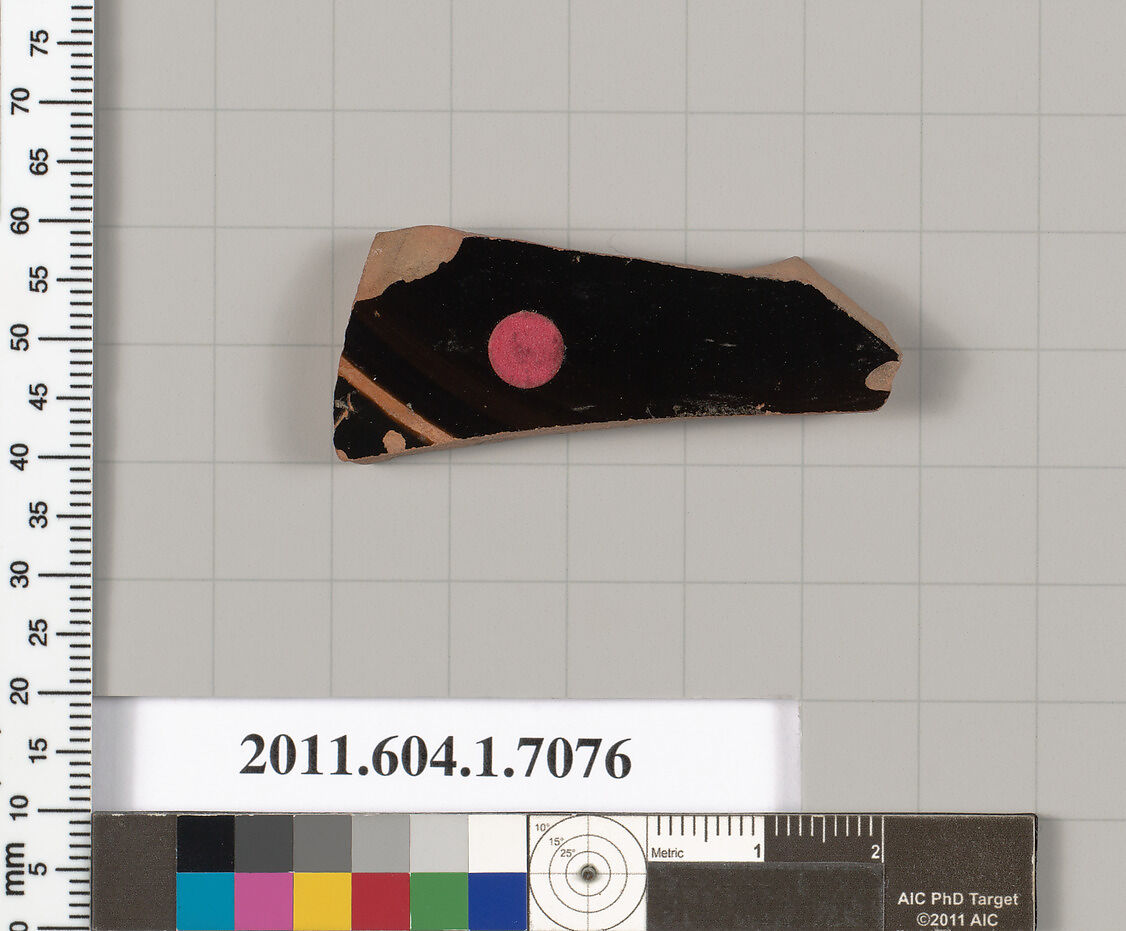 Terracotta fragment of a kylix (drinking cup), Terracotta, Greek, Attic