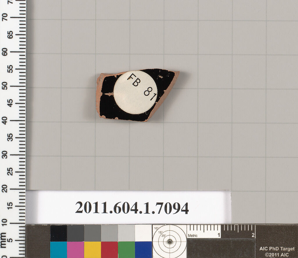 Terracotta fragment of a kylix (drinking cup), Terracotta, Greek, Attic