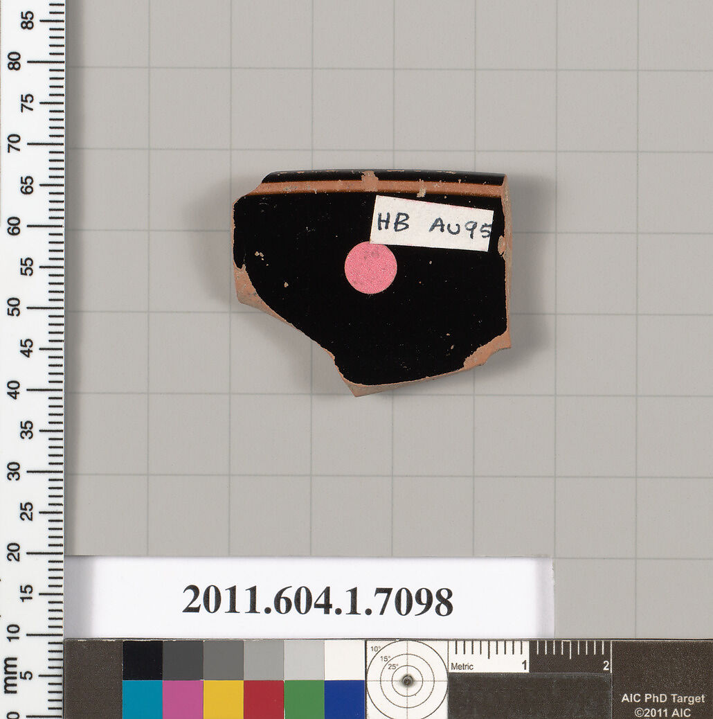 Terracotta fragment of a kylix (drinking cup), Terracotta, Greek, Attic