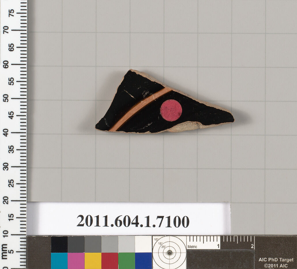 Terracotta fragment of a kylix (drinking cup), Terracotta, Greek, Attic