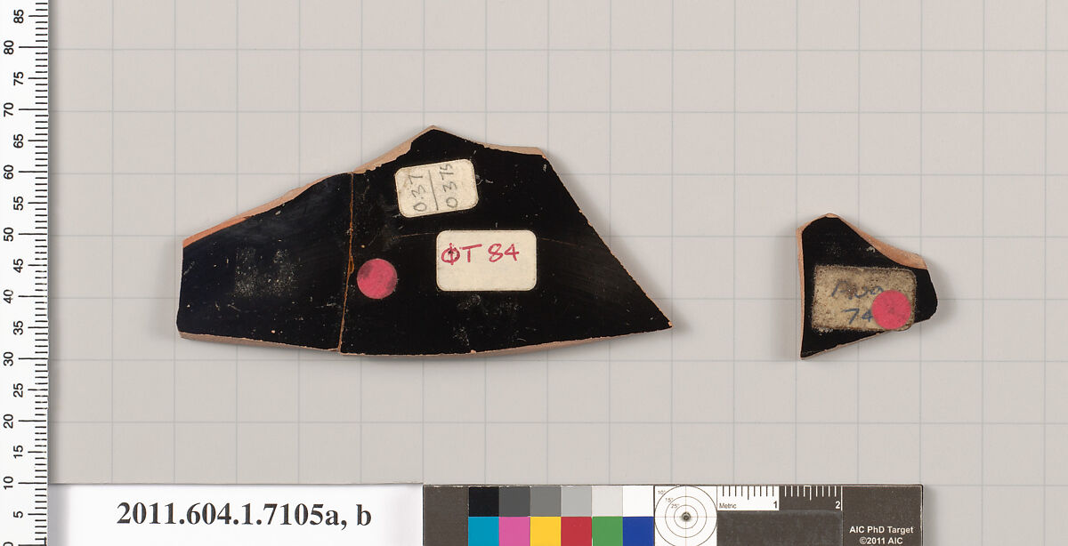 Terracotta fragments of kylikes (drinking cups), Terracotta, Greek, Attic