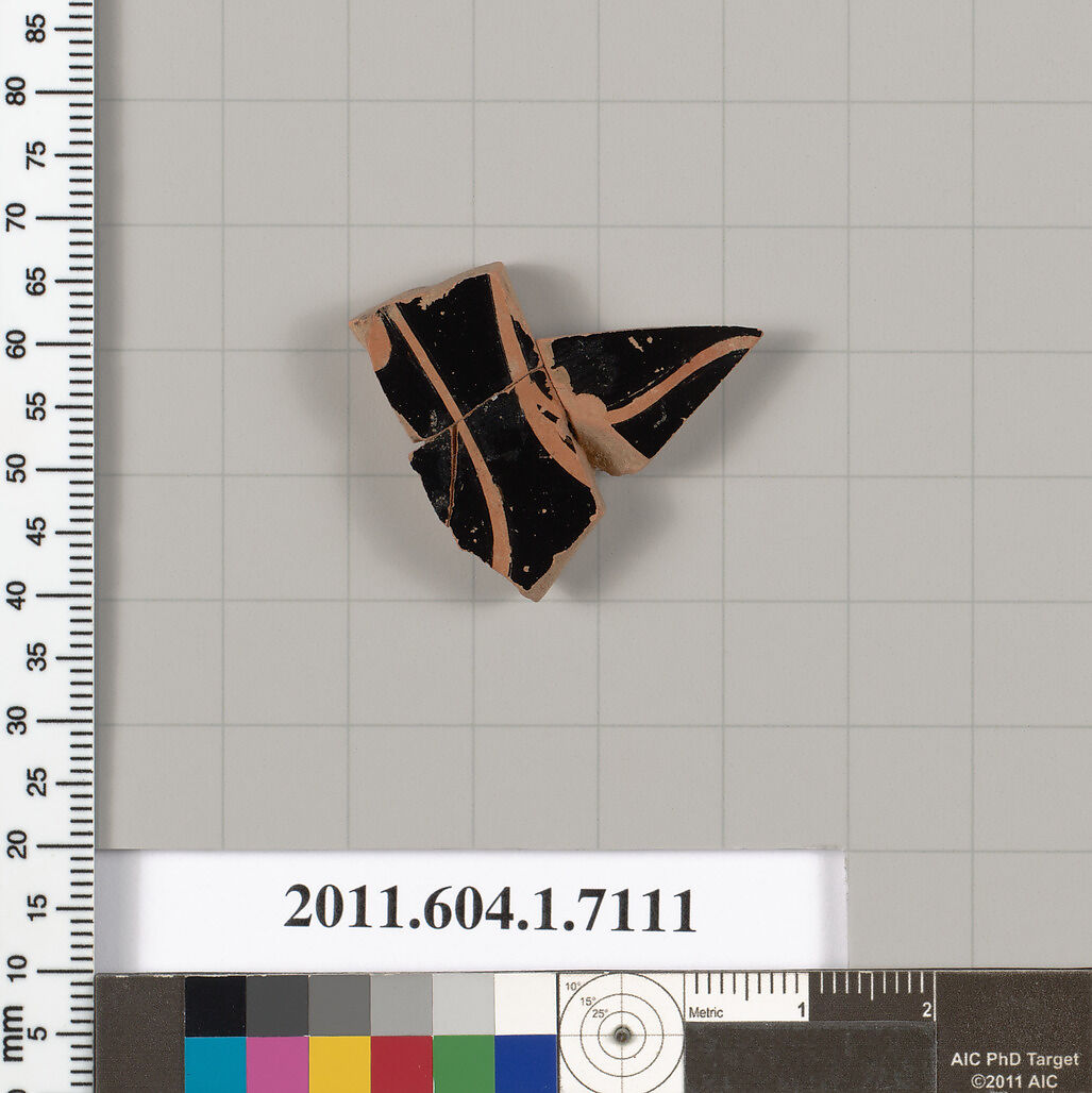Terracotta fragment of a kylix (drinking cup), Terracotta, Greek, Attic