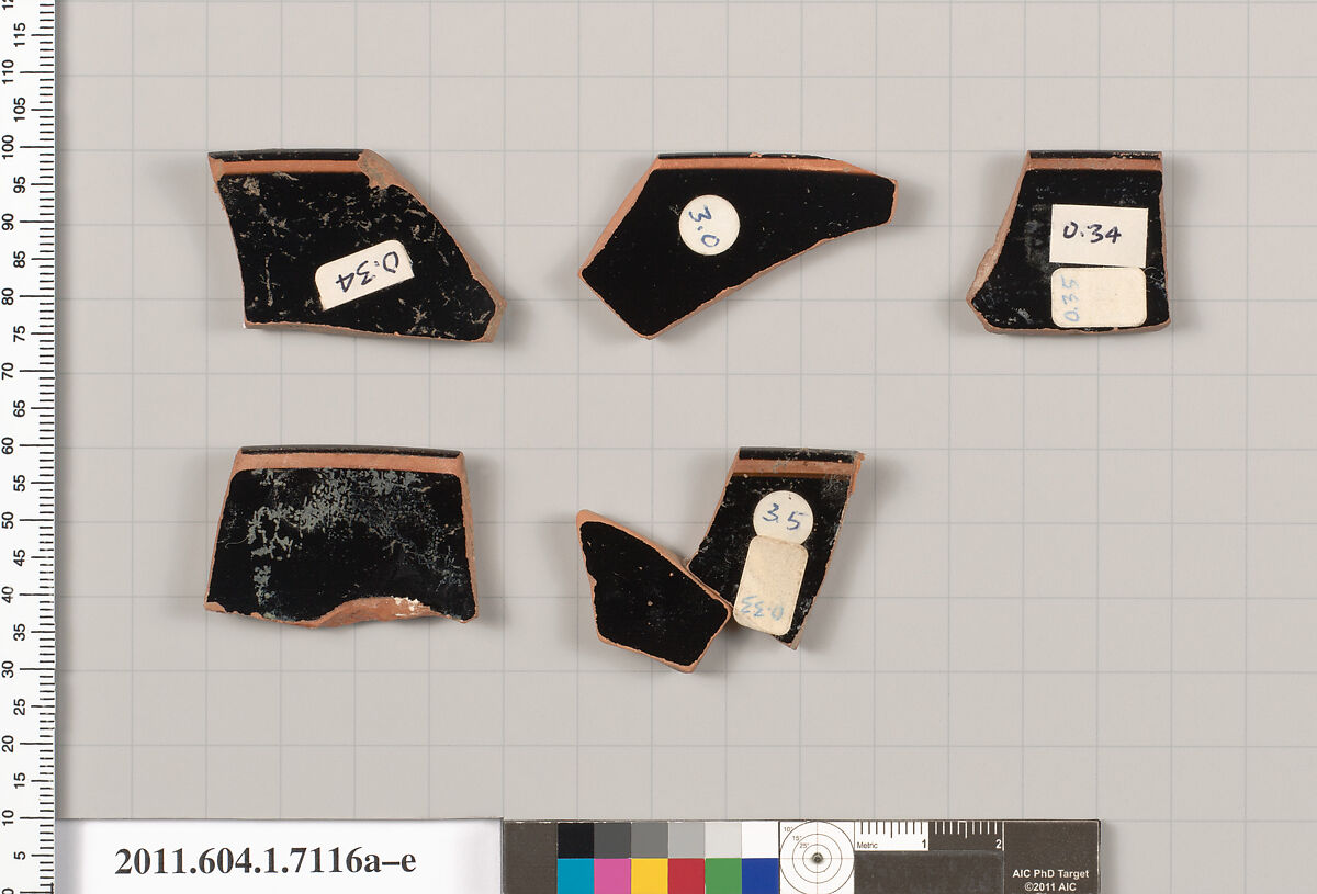 Terracotta fragments of kylikes (drinking cups), Terracotta, Greek, Attic