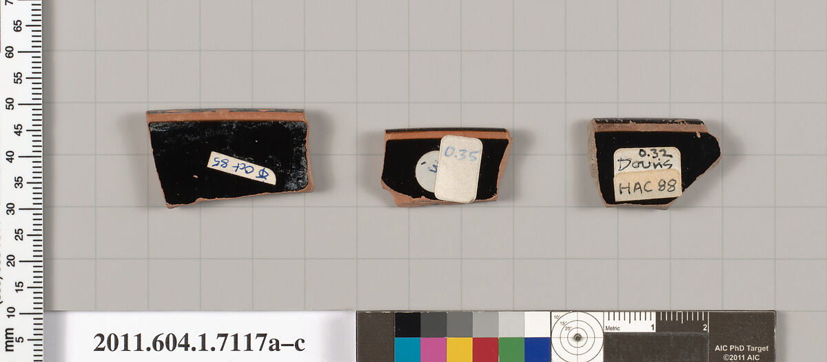 Terracotta fragments of kylikes (drinking cups), Terracotta, Greek, Attic