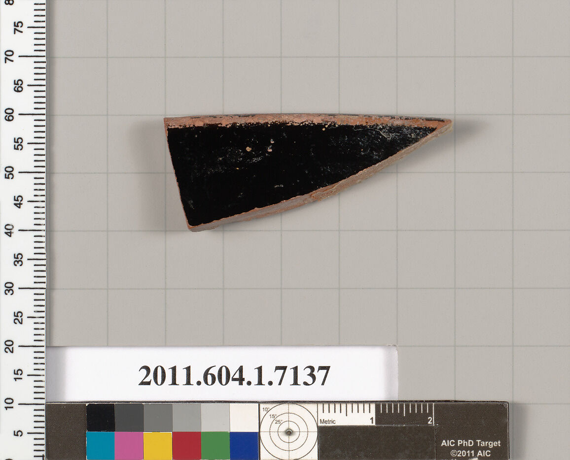 Terracotta fragment of a kylix (drinking cup), Terracotta, Greek, Attic