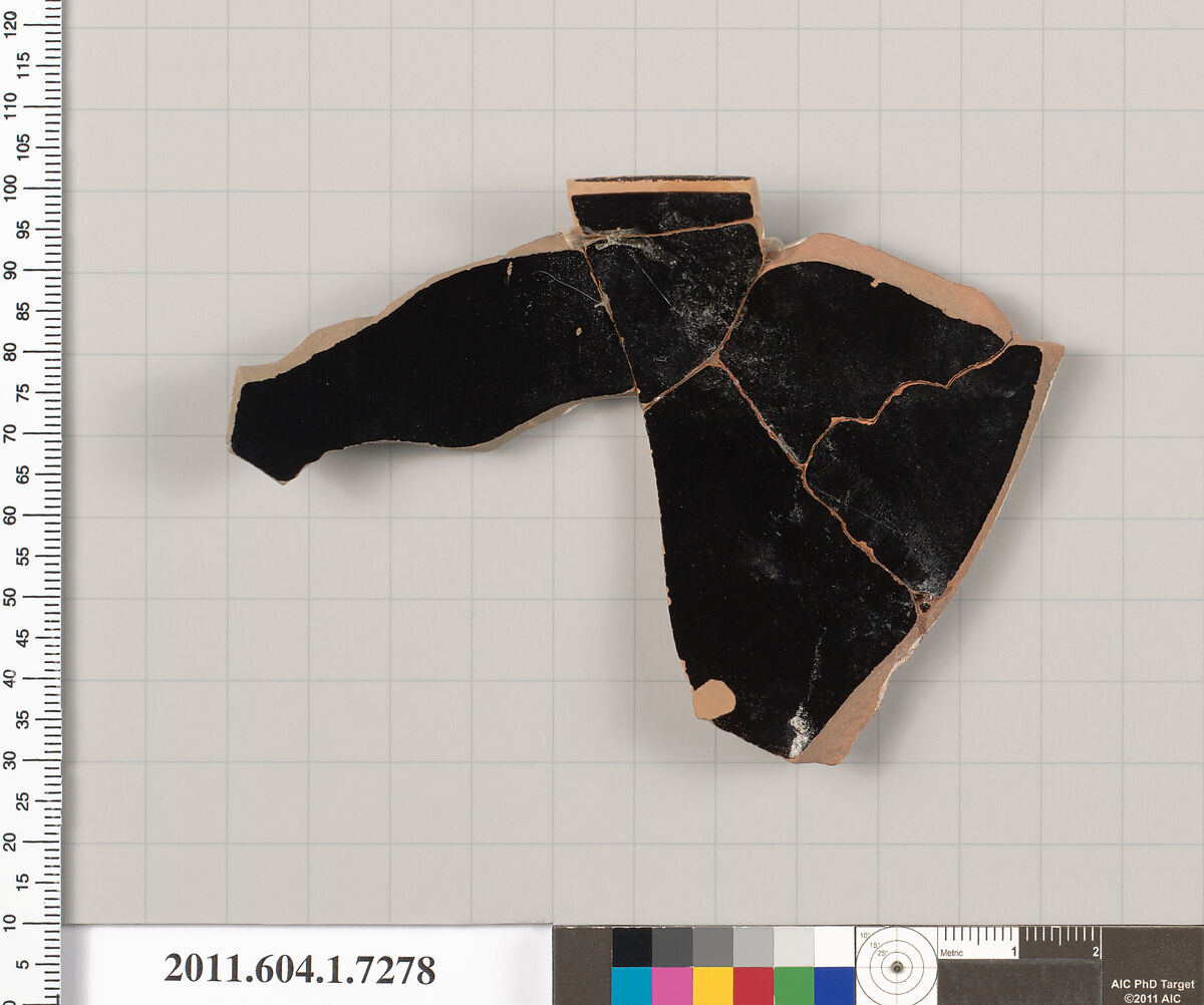 Terracotta rim fragment of a kylix (drinking cup), Terracotta, Greek, Attic