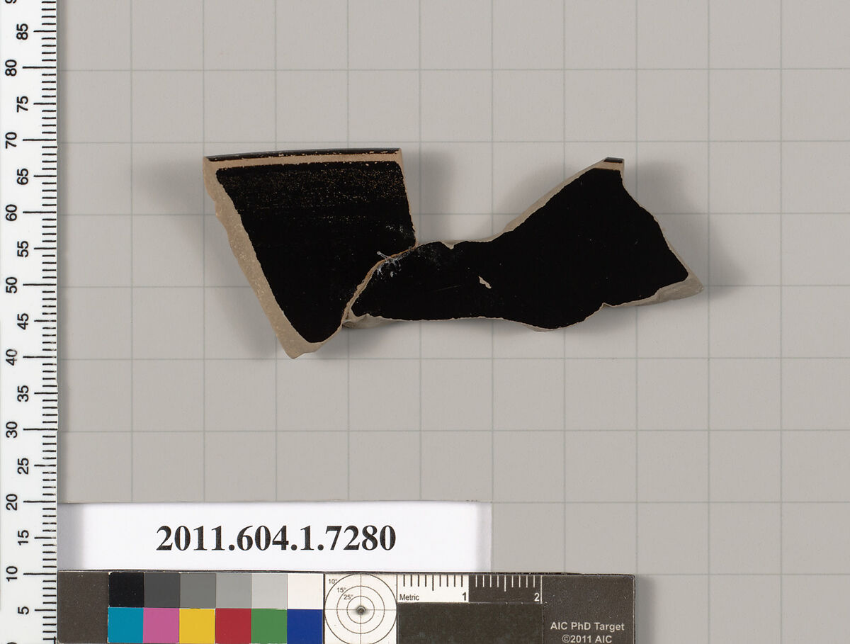 Terracotta rim fragment of a kylix (drinking cup), Terracotta, Greek, Attic