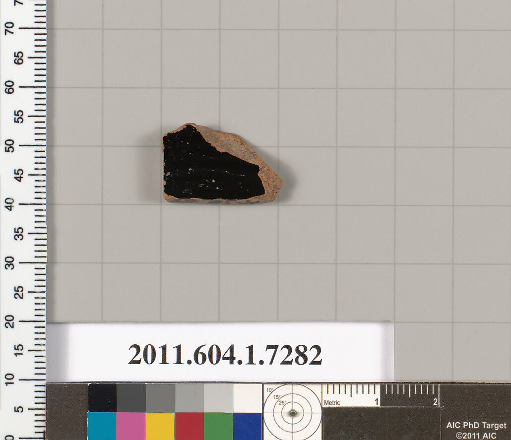Terracotta fragment of a kylix (drinking cup), Terracotta, Greek, Attic