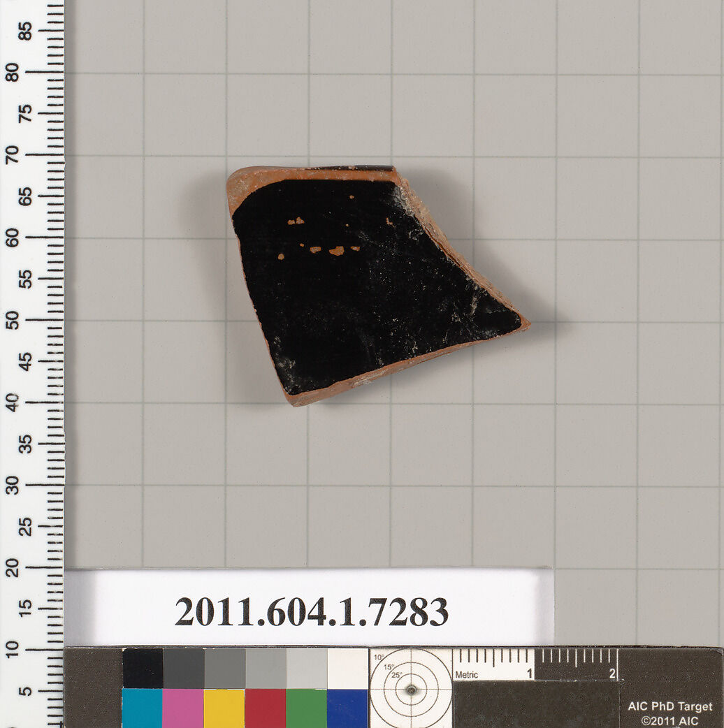 Terracotta rim fragment of a kylix (drinking cup), Terracotta, Greek, Attic