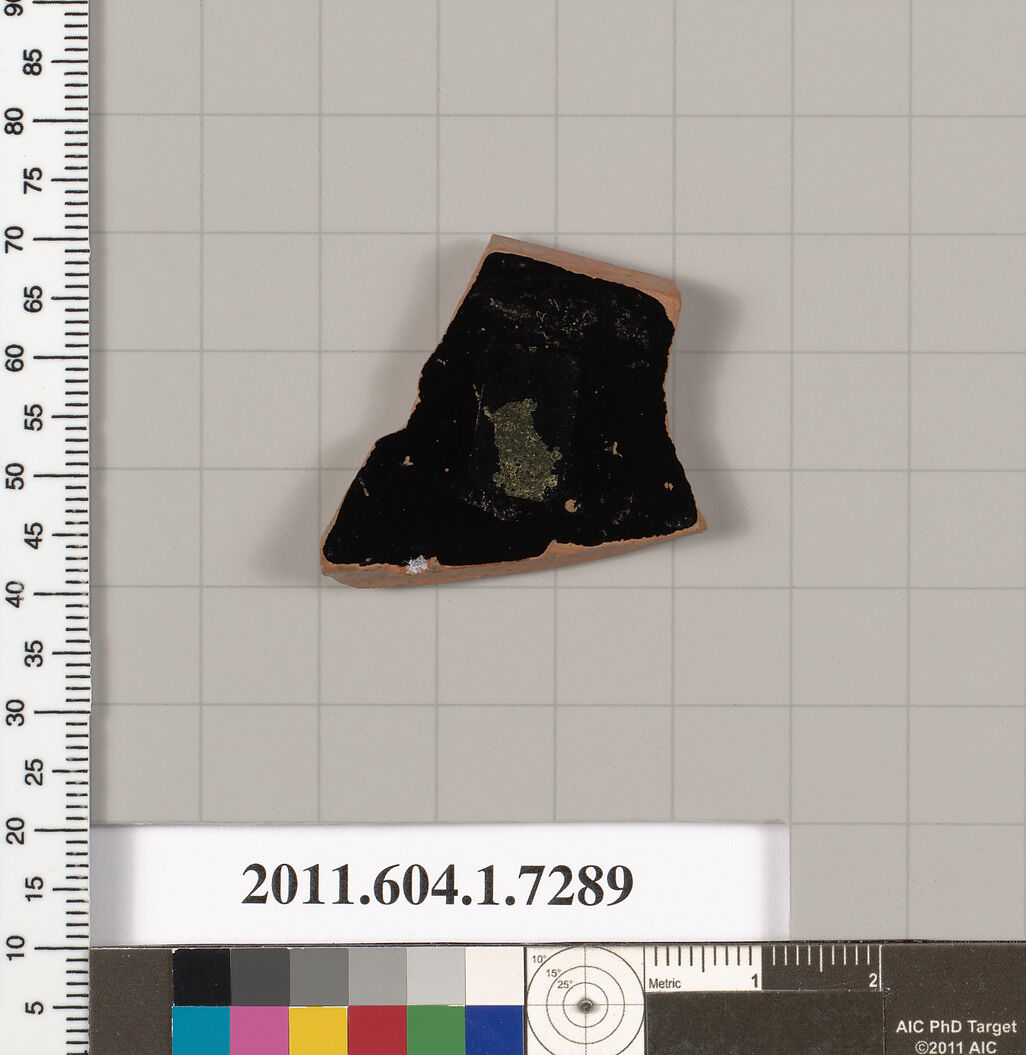 Terracotta fragment of a kylix (drinking cup), Terracotta, Greek, Attic