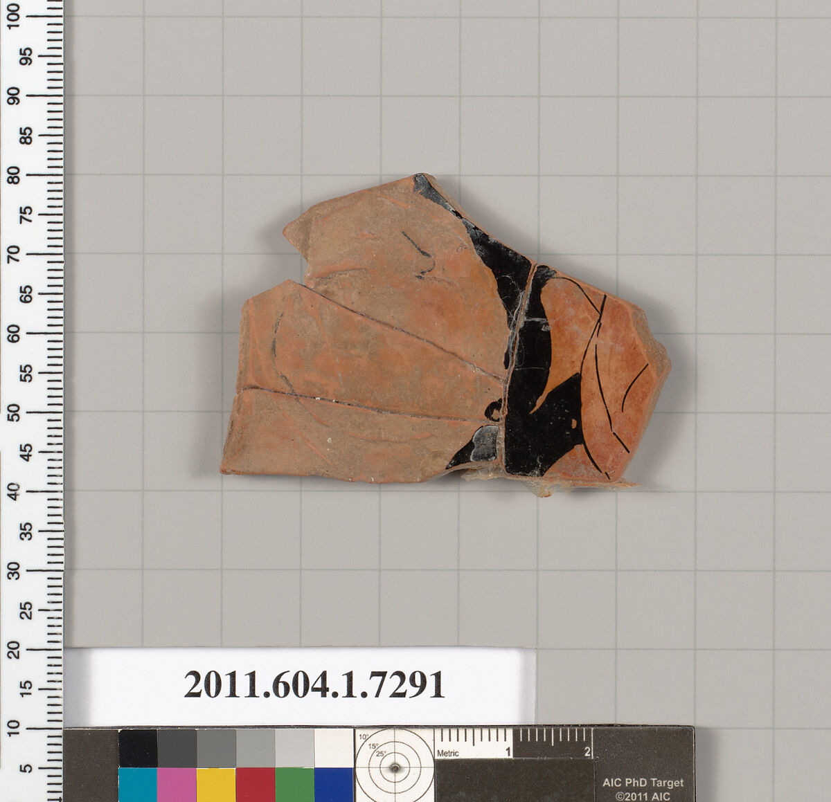 Terracotta fragment of a kylix (drinking cup), Terracotta, Greek, Attic 
