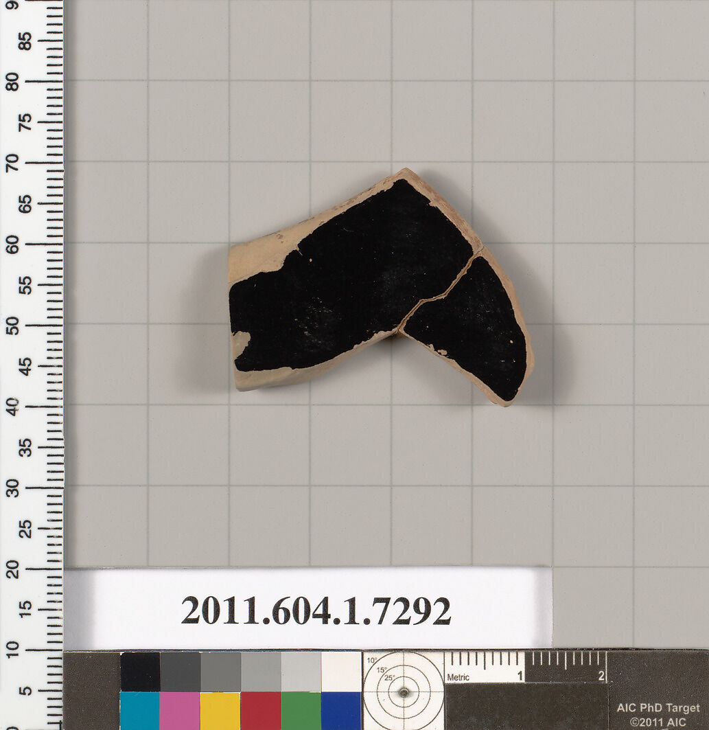Terracotta fragment of a kylix (drinking cup), Terracotta, Greek, Attic