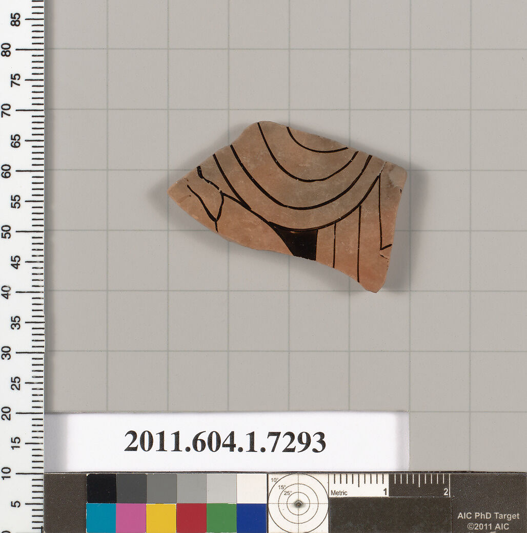 Terracotta fragment of a kylix (drinking cup), Terracotta, Greek, Attic