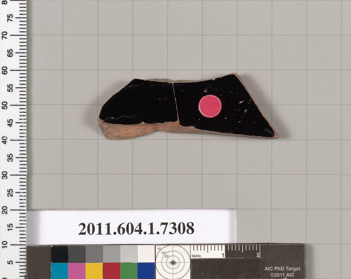 Terracotta fragment of a kylix (drinking cup), Terracotta, Greek, Attic