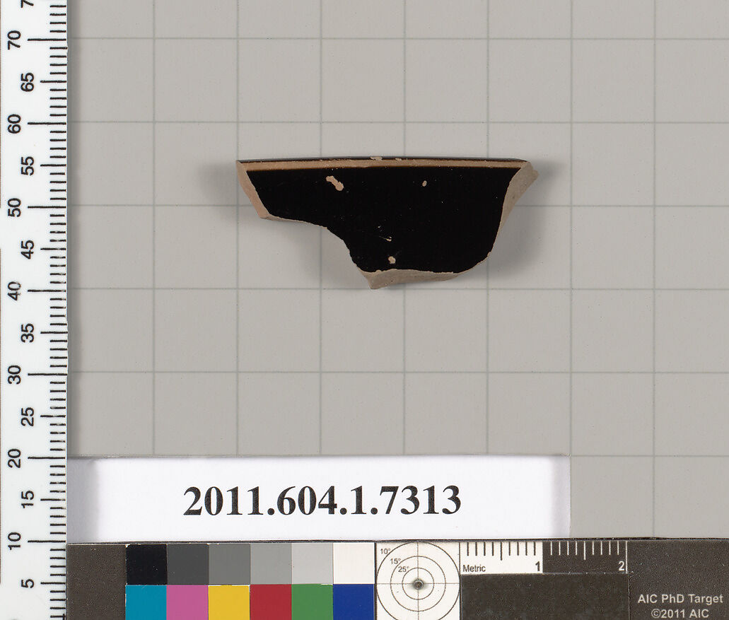 Terracotta rim fragment of a kylix (drinking cup), Terracotta, Greek, Attic