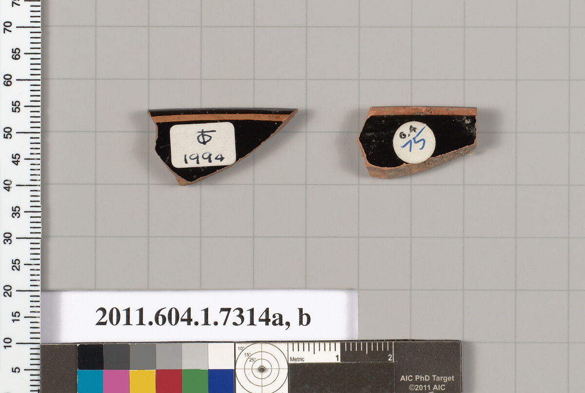 Terracotta rim fragments of kylikes (drinking cups), Terracotta, Greek, Attic