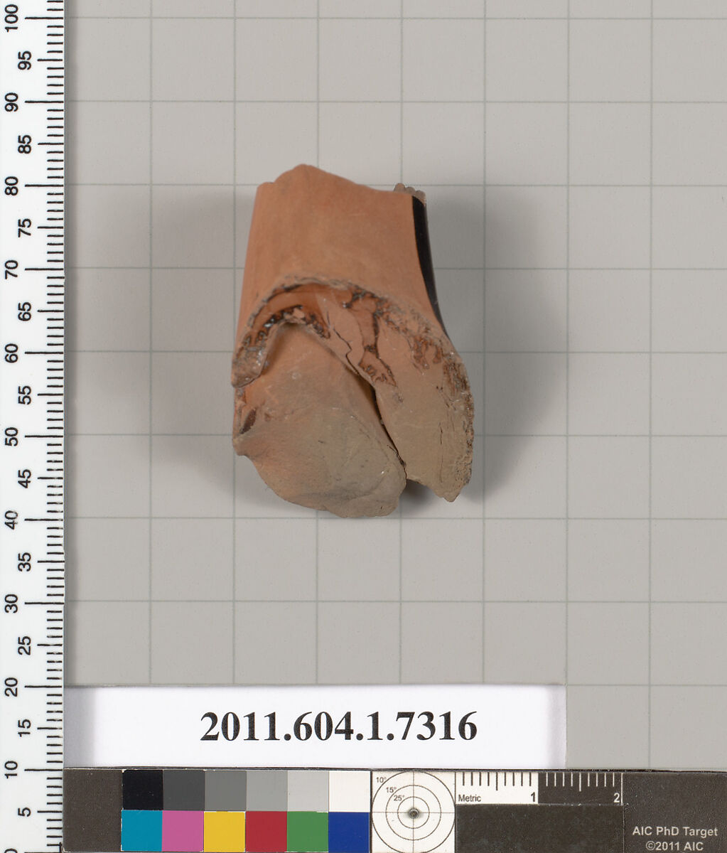 Terracotta fragment of a kylix (drinking cup), Terracotta, Greek, Attic