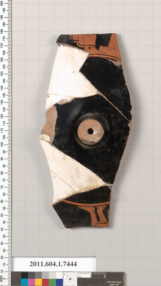 Terracotta fragment of a kylix (drinking cup), Terracotta, Greek, Attic