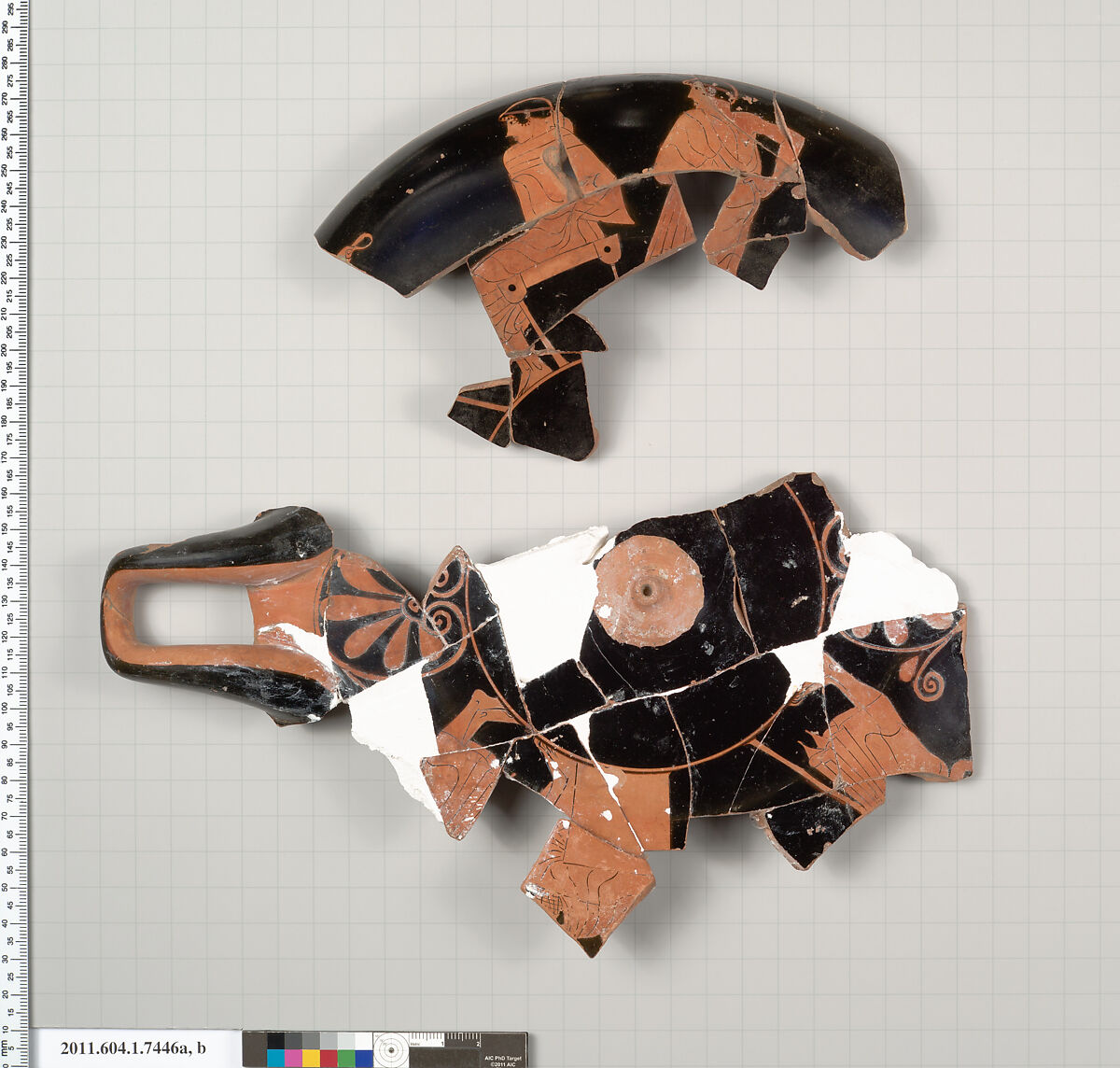Terracotta fragments of a kylix (drinking cup), Terracotta, Greek, Attic