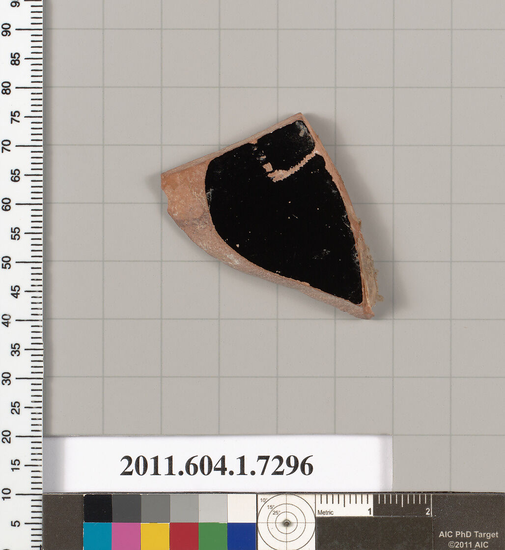 Terracotta fragment of a kylix (drinking cup), Terracotta, Greek, Attic