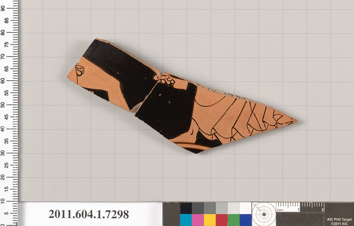 Terracotta fragment of a kylix (drinking cup), Terracotta, Greek, Attic