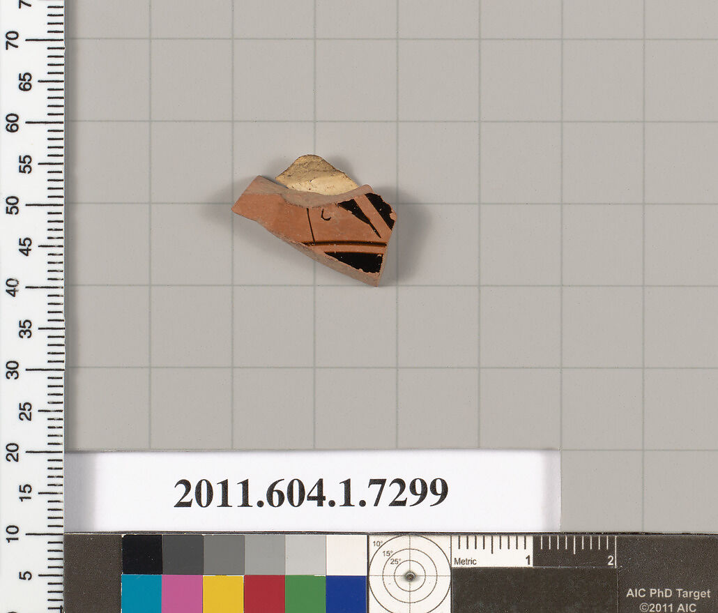 Terracotta fragment of a kylix (drinking cup), Terracotta, Greek, Attic
