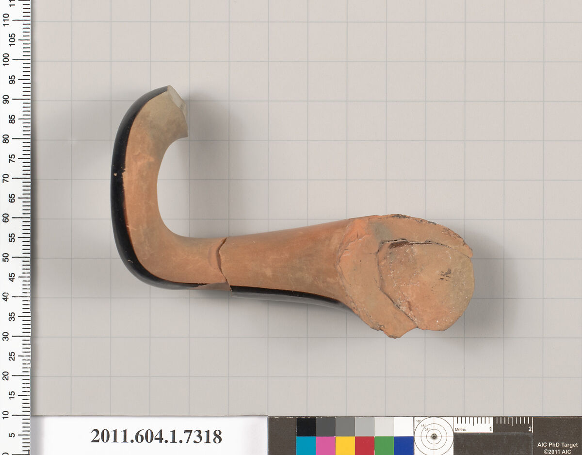 Terracotta fragment of a kylix (drinking cup), Terracotta, Greek, Attic