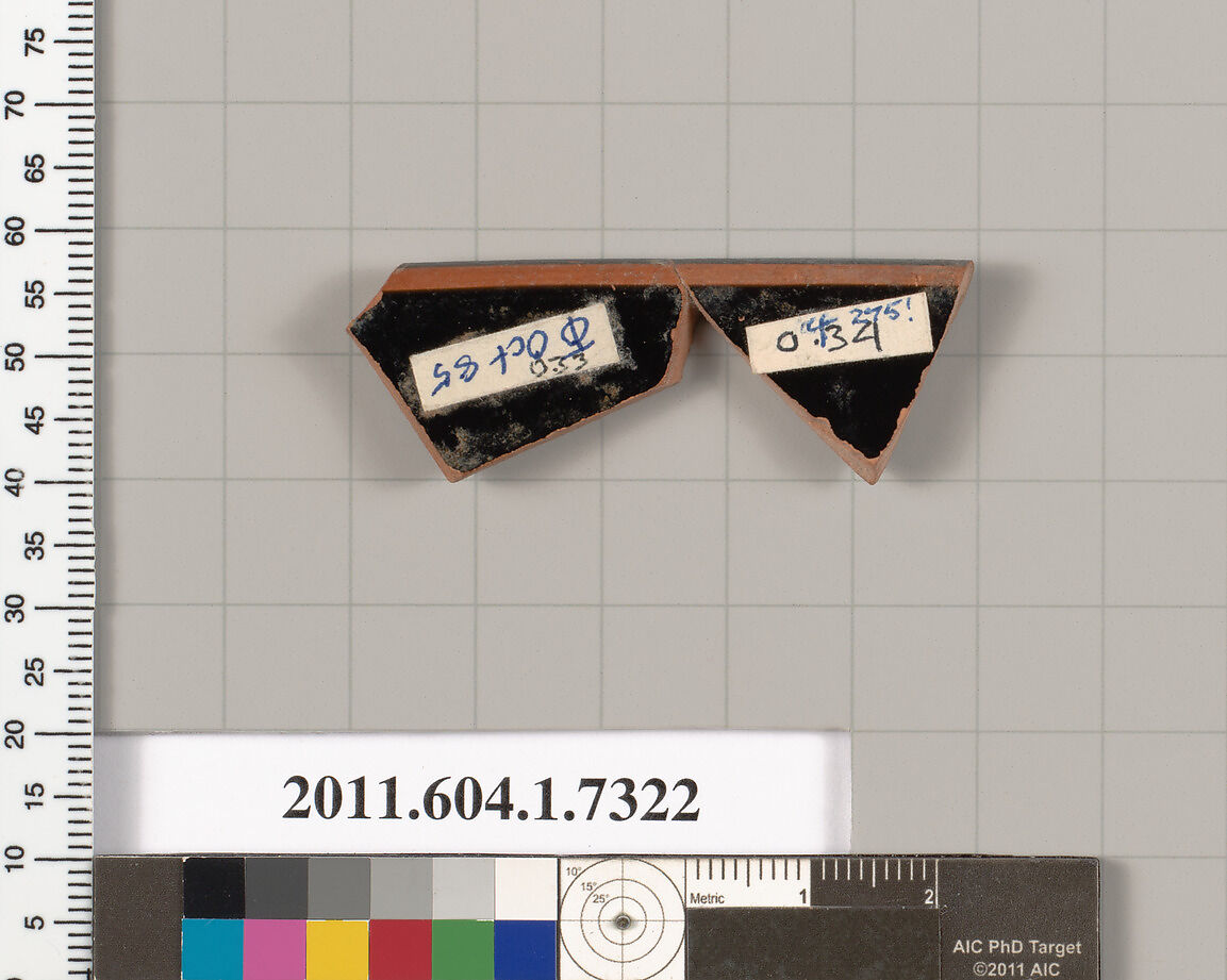 Terracotta rim fragment of a kylix (drinking cup), Terracotta, Greek, Attic