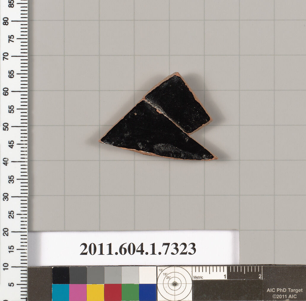 Terracotta fragment of a kylix (drinking cup), Terracotta, Greek, Attic