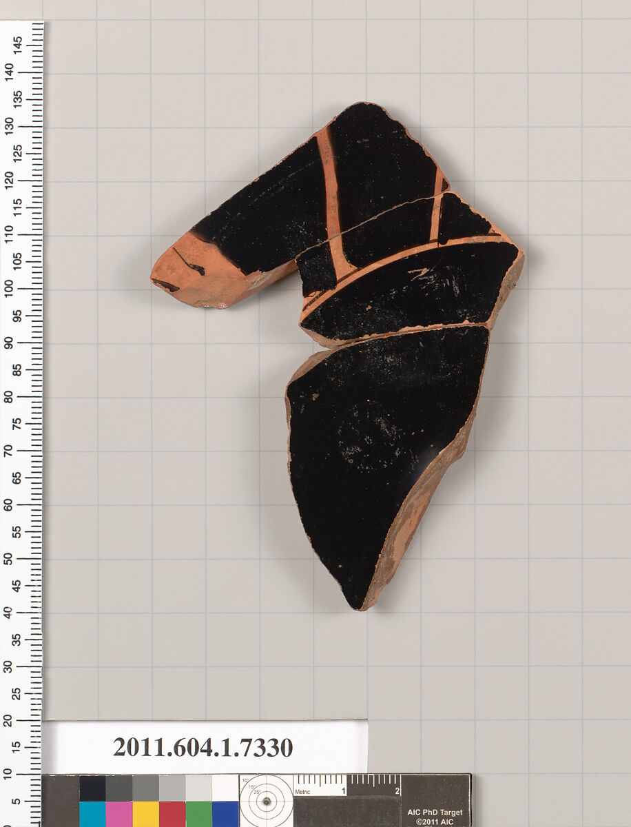 Terracotta fragment of a kylix (drinking cup), Terracotta, Greek, Attic
