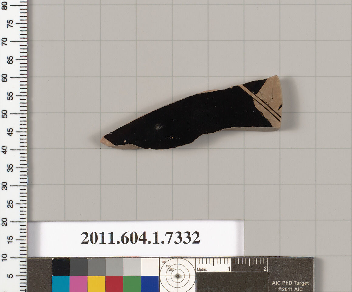Terracotta fragment of a kylix (drinking cup), Terracotta, Greek, Attic