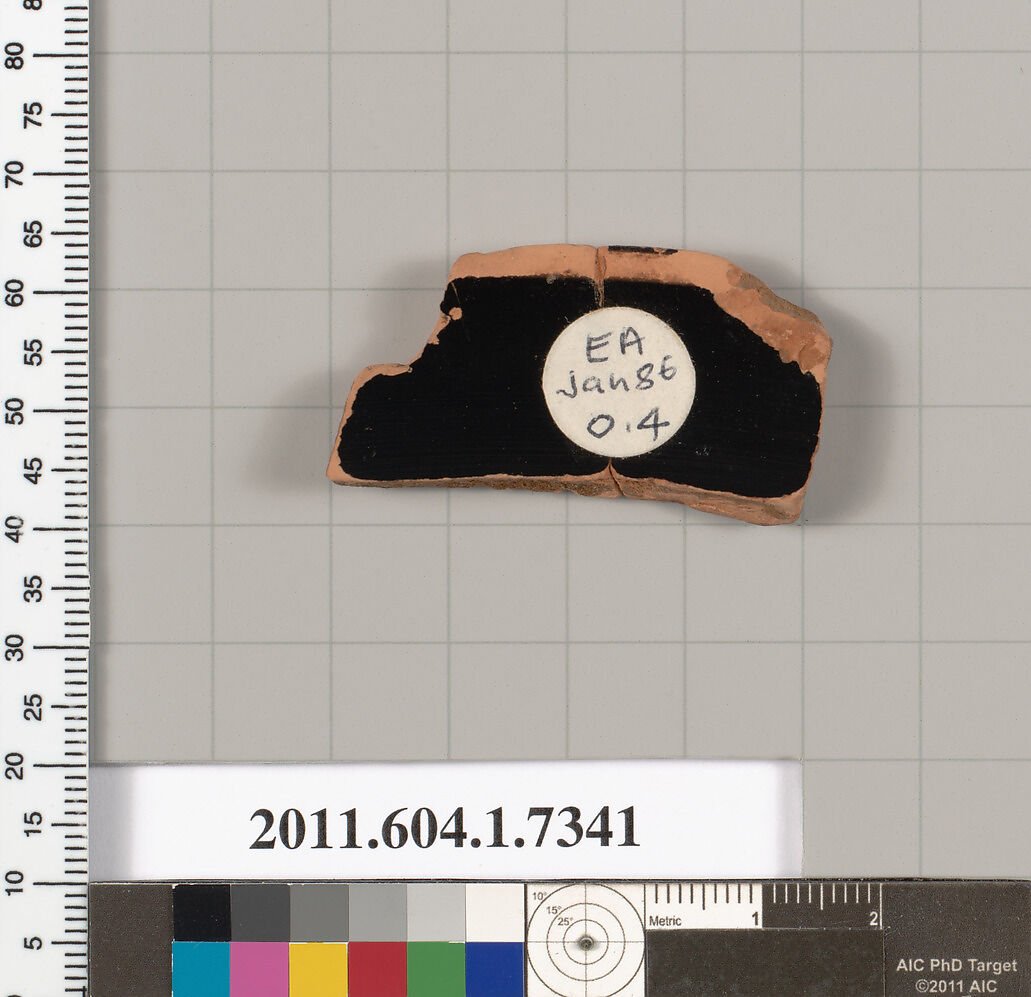 Terracotta rim fragment of a kylix (drinking cup), Terracotta, Greek, Attic