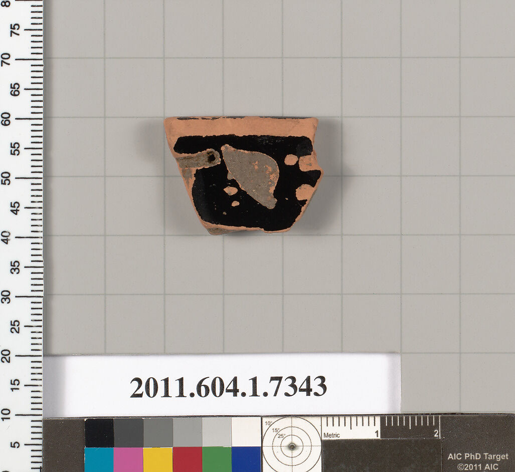 Terracotta rim fragment of a kylix (drinking cup), Terracotta, Greek, Attic