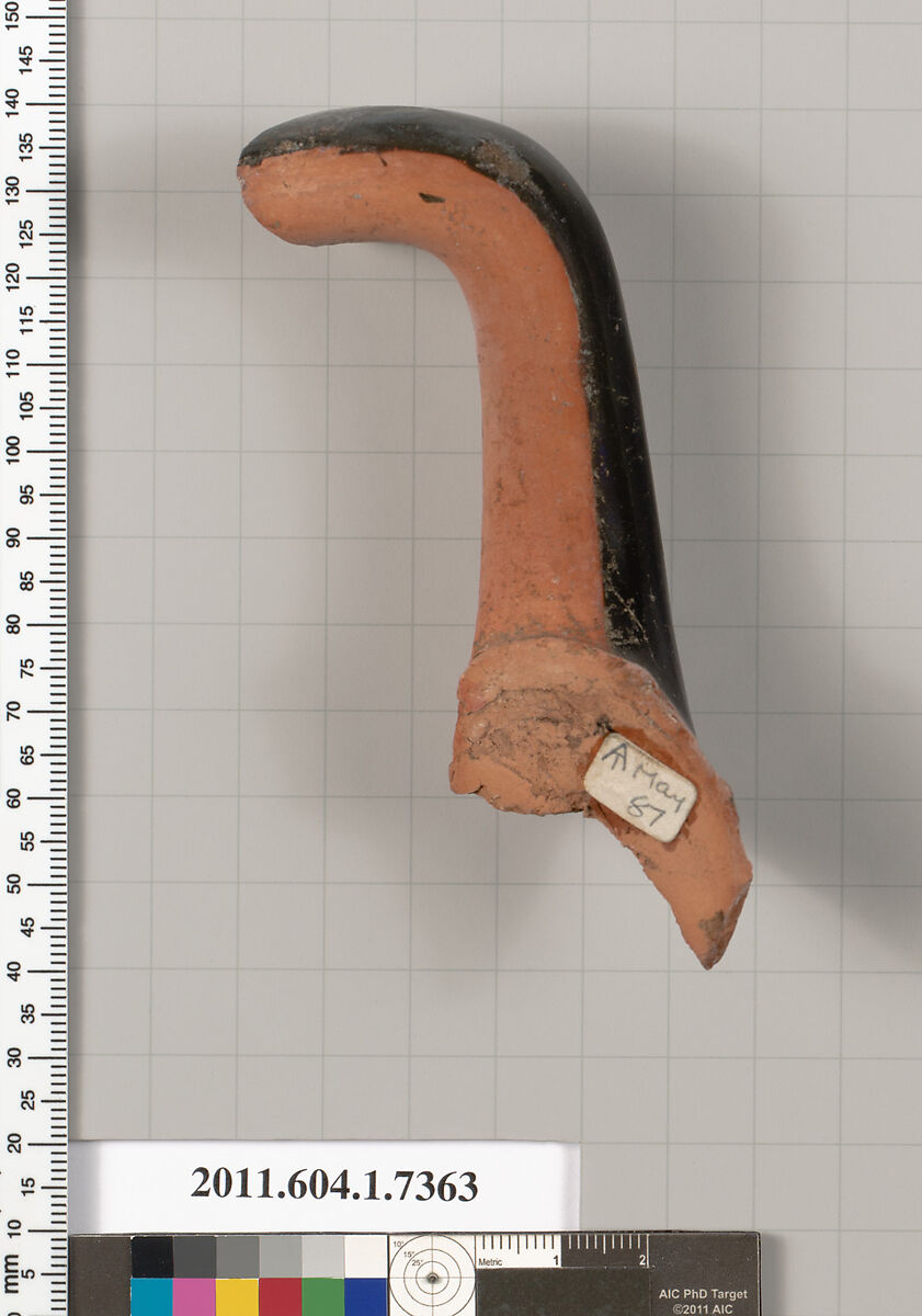 Terracotta fragment of a kylix (drinking cup), Terracotta, Greek, Attic