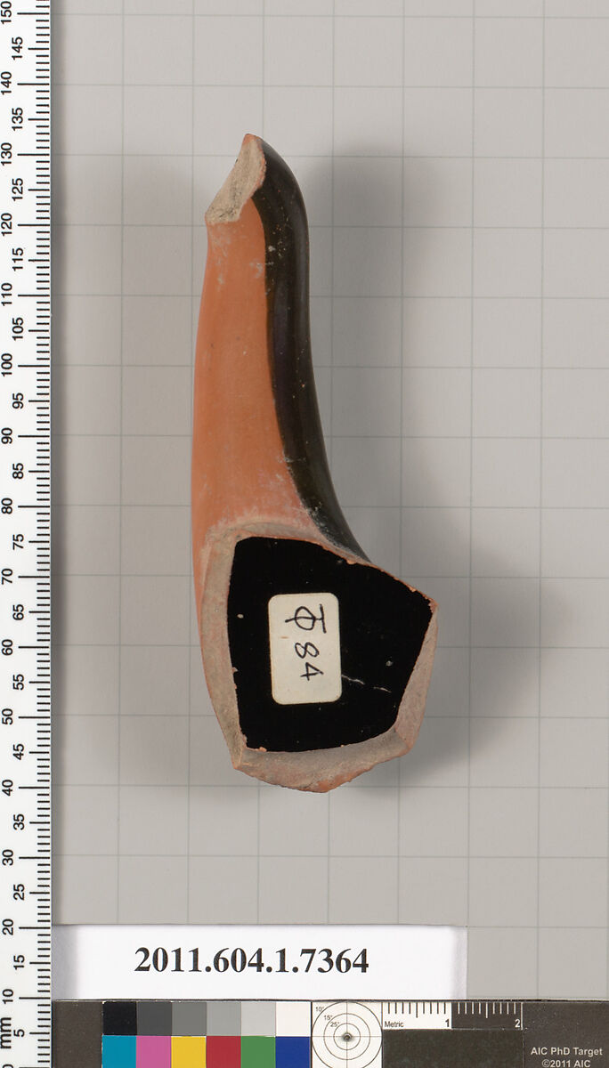 Terracotta fragment of a kylix (drinking cup), Terracotta, Greek, Attic