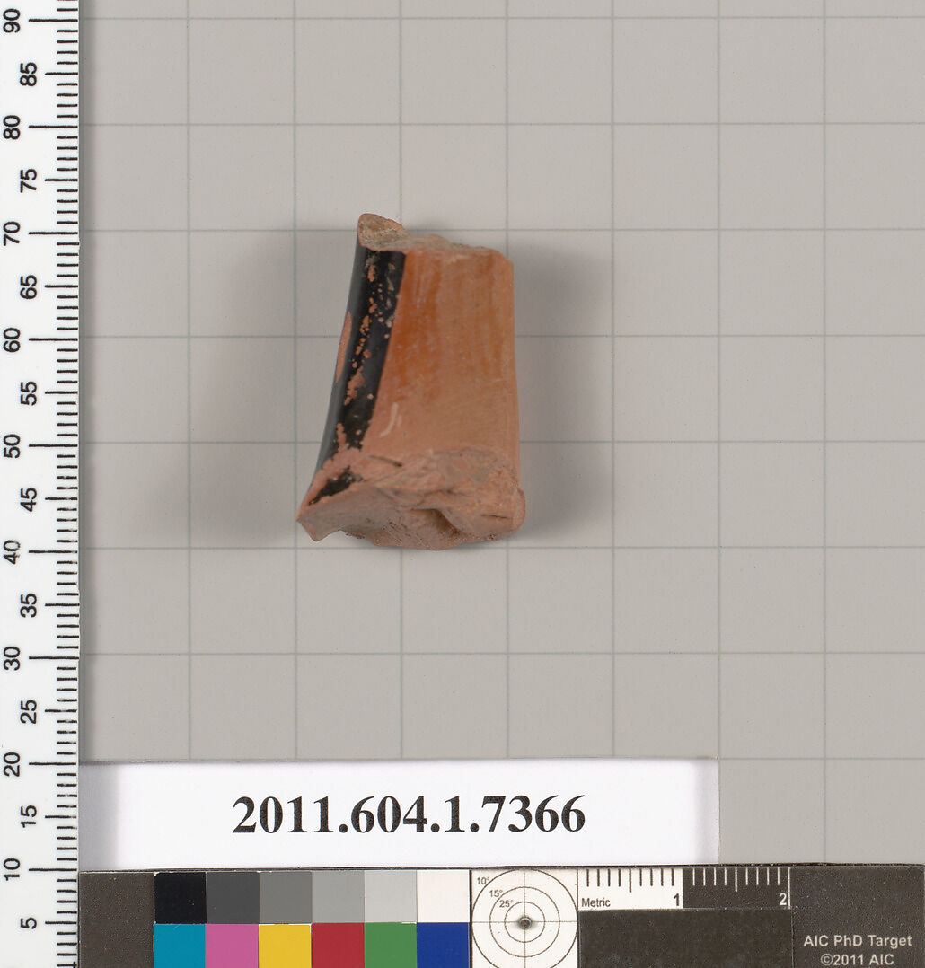 Terracotta fragment of a kylix (drinking cup), Terracotta, Greek, Attic