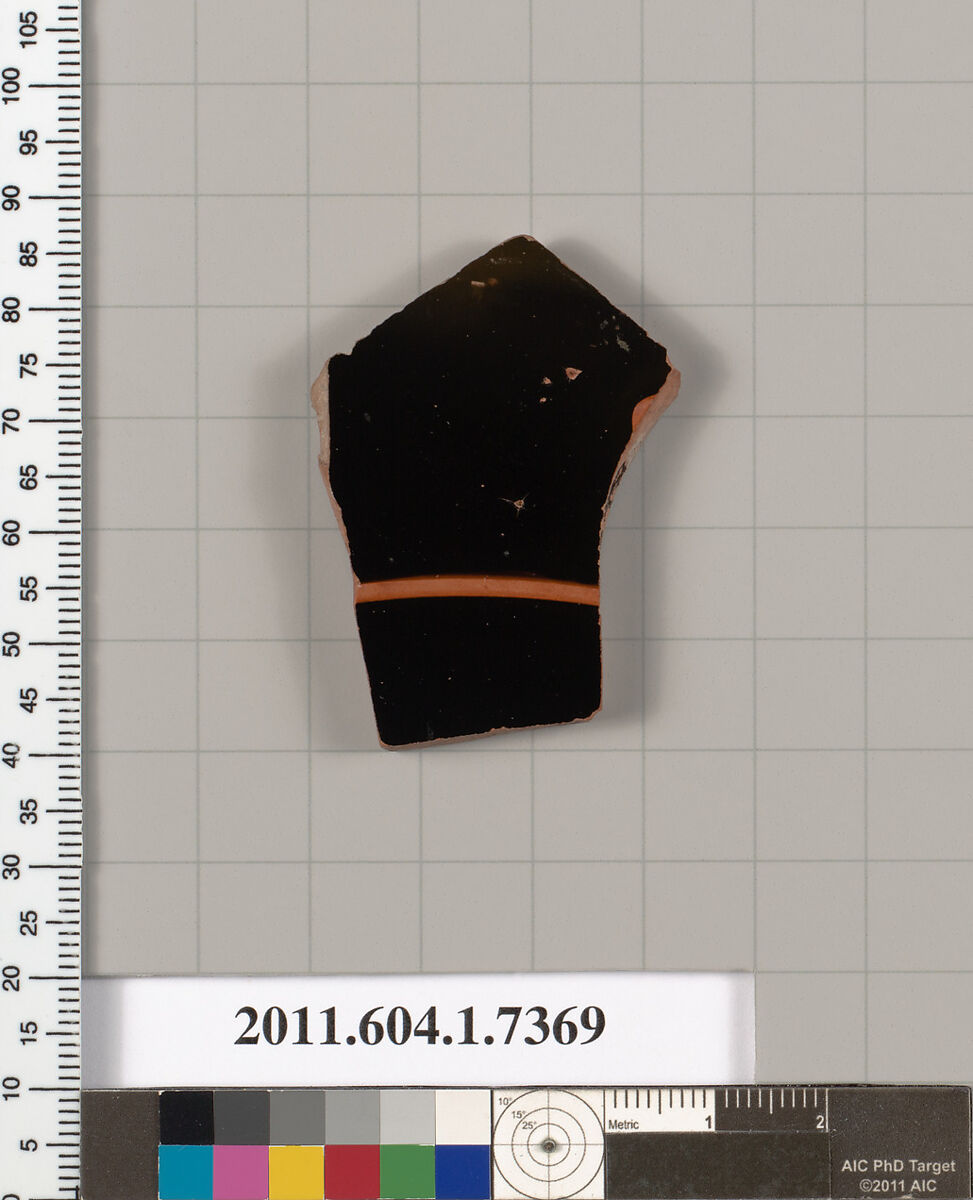 Terracotta fragment of a kylix (drinking cup), Terracotta, Greek, Attic
