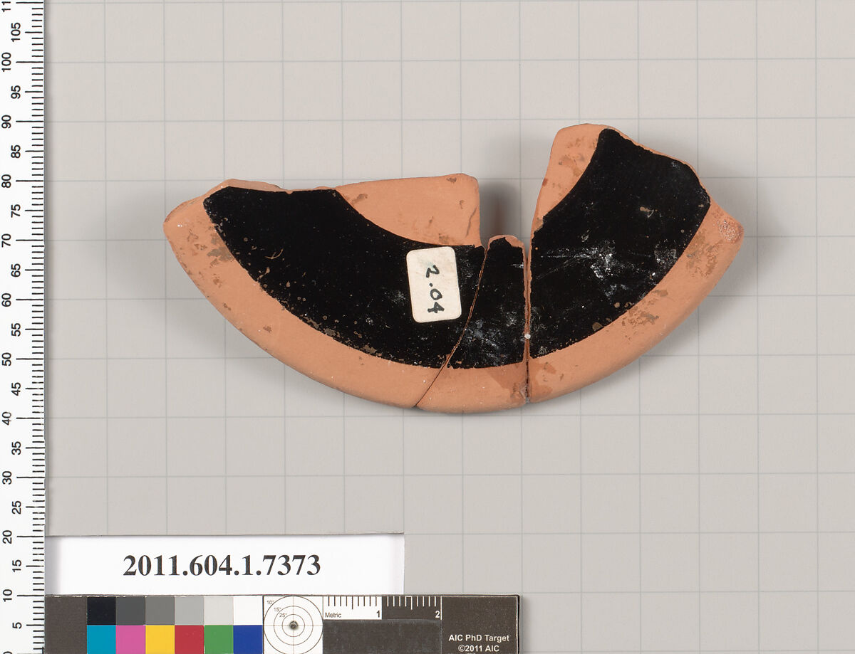 Terracotta fragment of a kylix (drinking cup), Terracotta, Greek, Attic