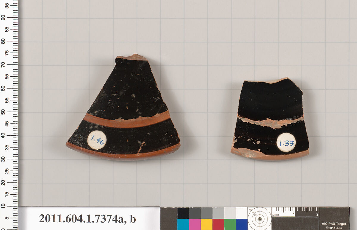 Terracotta fragments of kylikes (drinking cups), Terracotta, Greek, Attic